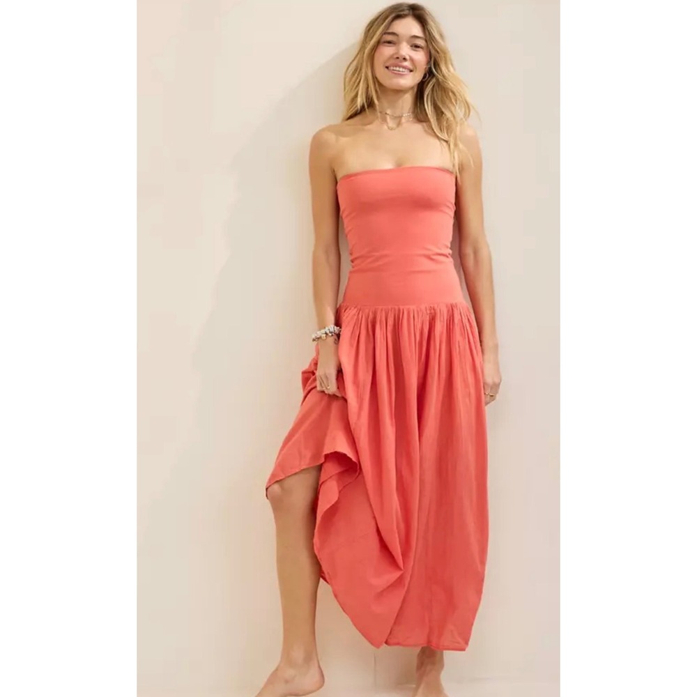 Aerie 2-Way Maxi Dress Skirt Womens Small Coral NWT Convertible Strapless Boho
